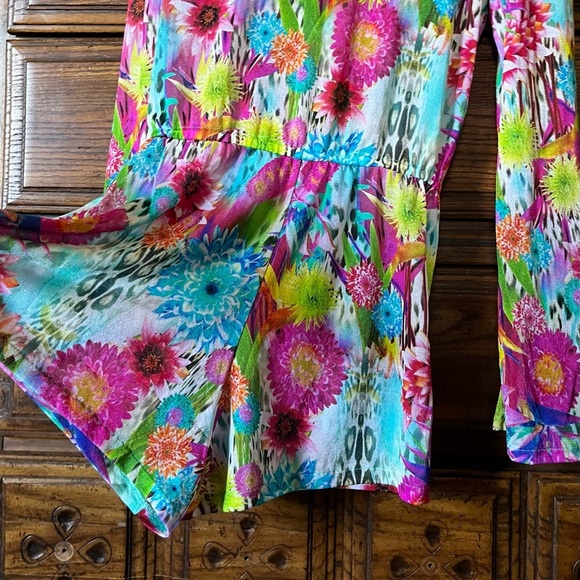 Luli Fama Sheer Floral Long Fan Sleeve Romper - Picture 6 of 9